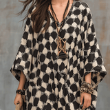 Boho maxi kaftan s puntíky a volným střihem