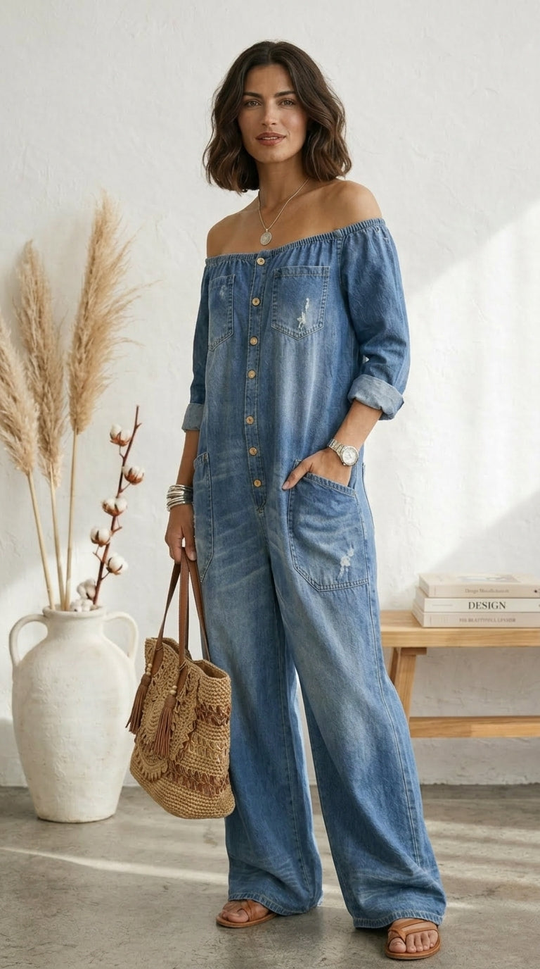 Valentina™ | Krátká džínová kombinéza vintage stylu