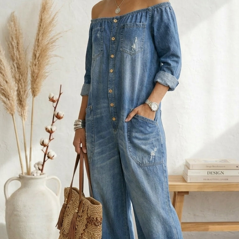 Valentina™ | Krátká džínová kombinéza vintage stylu