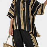 Adéla – pohodlný oversized pruhovaný top a uvolněné lněné kalhoty